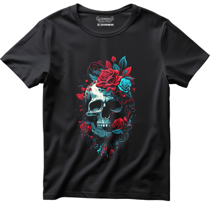 Тениска с щампа на Blue Flower Skull, 100% памук, произведена в България