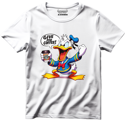 Тениска с щампа на Donald Duck Give Me Coffee, 100% памук, произведена в България