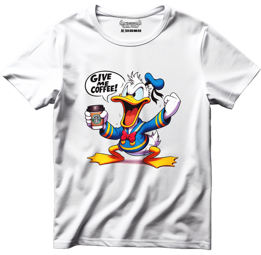 Тениска с щампа на Donald Duck Give Me Coffee, 100% памук, произведена в България