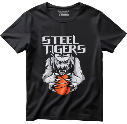 Тениска с щампа на Steel Tigers Basketball, 100% памук, произведена в България